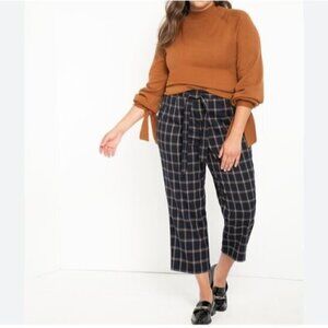 Eloquii Pants Womens 24 Crop Plaid Trousers High Rise Belted Pockets Navy Blue